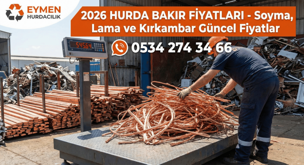 Eymen Hurdacılık personeli dijital kantar ile soyma bakır hurdası tartımı yapıyor 2026 güncel bakır fiyatları iletişim 0534 274 34 66