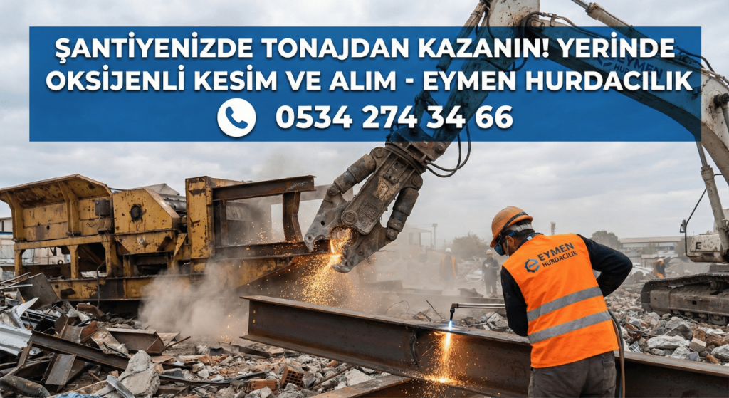 Eymen Hurdacılık uzman kesim ekibi şantiyede hurda ekskavatör iş makinesini şalümo oksijen ile parçalıyor 0534 274 34 66