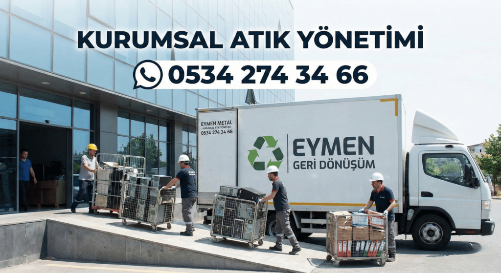 Kurumsal ofis binasından elektronik atık ve arşiv dosyası yükleyen Eymen Metal çalışanları ve nakliye kamyonu telefon 0534 274 34 66