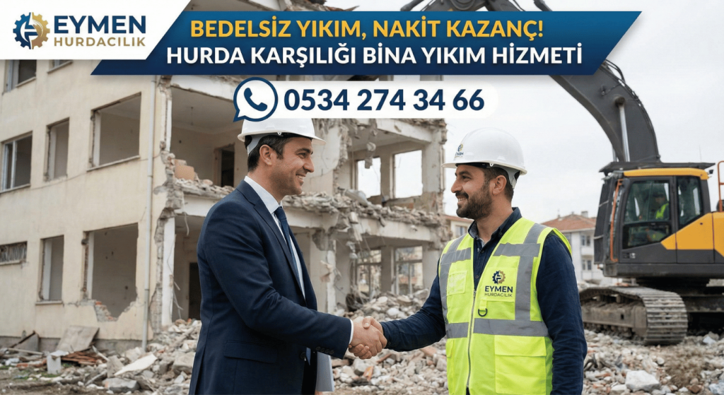Yıkılmış bina enkazı önünde anlaşma sağlayan müteahhit ve Eymen Metal yetkilisi hurda karşılığı yıkım 0534 274 34 66