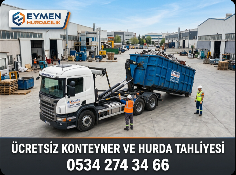 Dudullu Organize Sanayi Bölgesi içerisindeki bir makine fabrikasının bahçesine Eymen Hurdacılık tarafından periyodik atık yönetimi için bırakılan kurumsal hurda konteyneri 0534 274 34 66