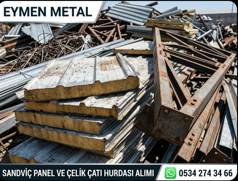Kentsel dönüşüme giren fabrika çatısından sökülmüş tonlarca alüminyum saclı sandviç panel hurdası ve çelik profil yığınları Eymen Hurdacılık 0534 274 34 66