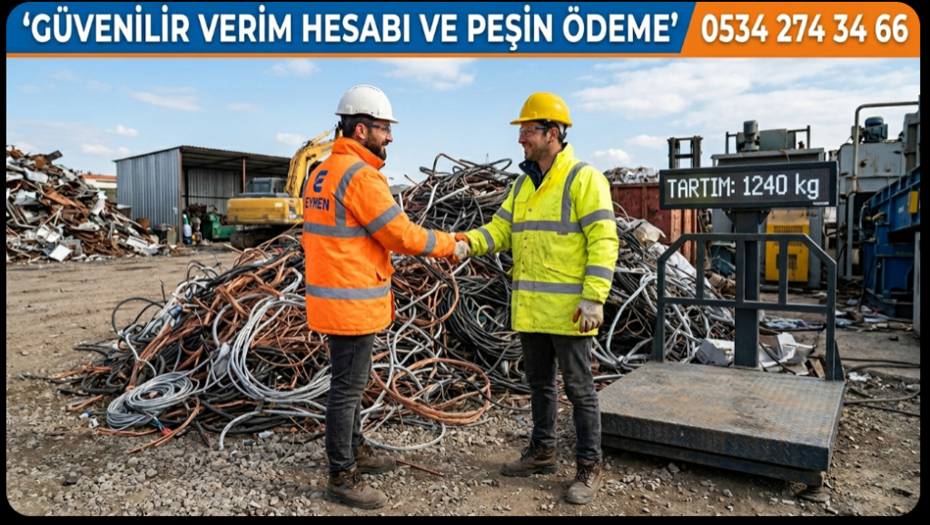 Şantiyede kablo hurdası verim testi ve tartımı sonrası el sıkışan müteahhit ve Eymen Hurdacılık yetkilisi 0534 274 34 66