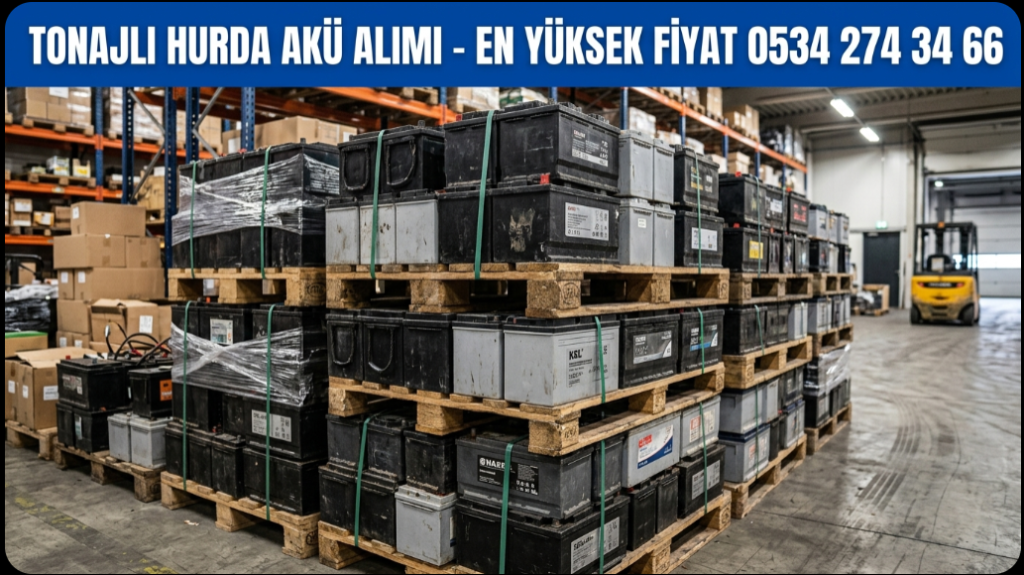 Palet üzerine istiflenmiş yüzlerce endüstriyel kuru akü ve jel akü hurdası Eymen Hurdacılık en yüksek kurşun fiyatı 0534 274 34 66