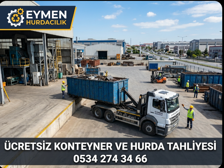 İstanbul Tuzla OSB içerisindeki büyük bir fabrikanın üretim sahasına Eymen Hurdacılık tarafından hurda birikimi için bırakılan kurumsal atık konteyneri 0534 274 34 66