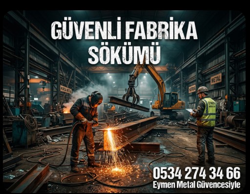 Eymen Hurdacılık ekipleri tarafından Dilovası Makine İhtisas OSB'de gerçekleştirilen, İSG kurallarına uygun oksijenli kesim ve çelik konstrüksiyon fabrika sökümü işlemi.