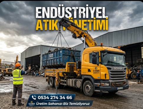 Dilovası Makine İhtisas OSB içerisinde fabrika sahasına sızdırmaz hurda konteyneri indiren Eymen Hurdacılık vinçli kamyonu ve İSG donanımlı personeli.