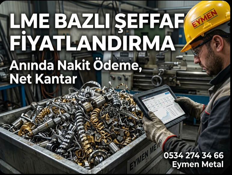 Eymen Metal İSG uzmanı CNC talaşlarını ve karbür hurdalarını inceliyor, LME bazlı şeffaf fiyatlandırma güvencesi.