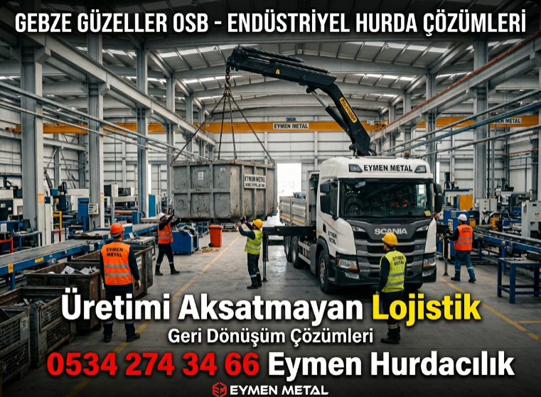 Gebze Güzeller OSB içindeki fabrikalara ücretsiz sızdırmaz hurda konteyneri bırakan Eymen Hurdacılık vinçli kamyonu.