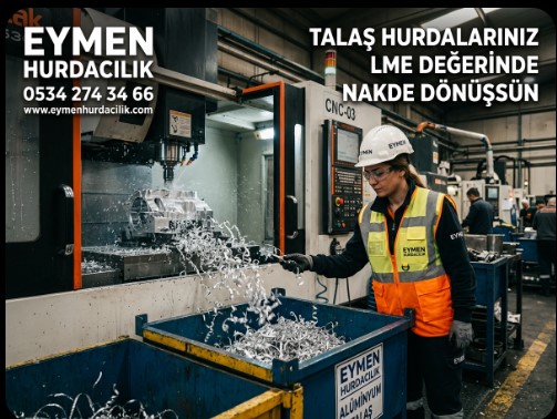 Tosb OSB otomotiv yedek parça fabrikasında çalışan CNC tezgahından çıkan alüminyum talaş hurdaları ve Eymen Hurdacılık personeli.
